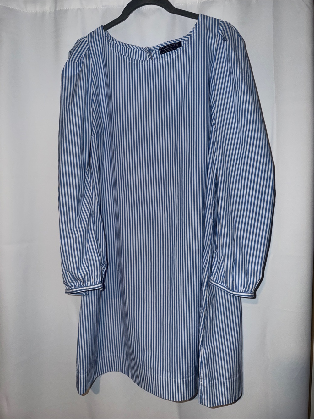 Vineyard Vines Puff Sleeve Blue and White Striped Long Sleeve Poplin Dress sz L👗